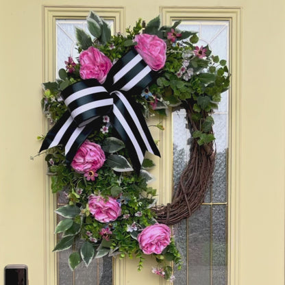 Grapevine Wreath with Pink Roses & Wildflowers