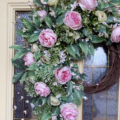 Romantic Pink Rose Grapevine Wreath | Front Door Decor for Spring