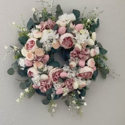 Easter egg wreath for front door, Spring floral decor, Easter egg decorations,  Flower Wreath, Rustic Farmhouse, Porch decoration Ideas