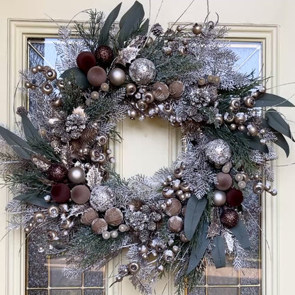 Neutral Christmas Wreath in Champagne, Gold & Bronze | Elegant Door Décor
