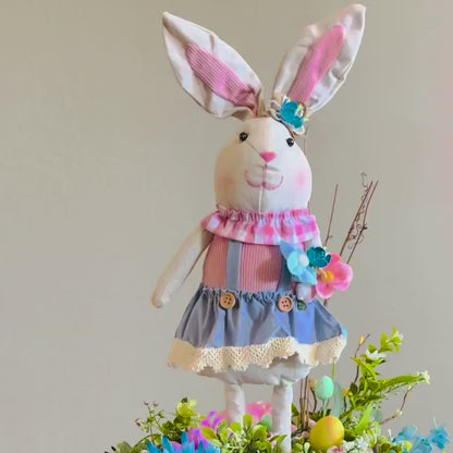 Easter Bunny Candlestick Centerpiece with Spring Flowers for mantle, entryway, or tabletops, Rustic Easter Decorations for Office Home Decor