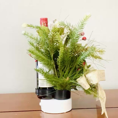 Holiday Wine Bottle Centerpiece – Christmas Floral Gift for Teacher or Coworker | Elegant Red Velvet Flower Arrangement for Home or Office