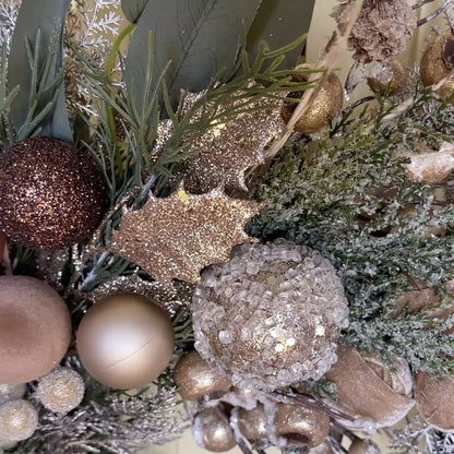 Neutral Christmas Wreath in Champagne, Gold & Bronze | Elegant Door Décor