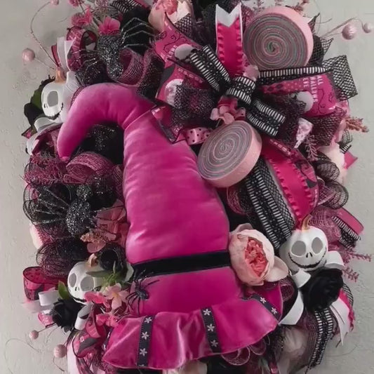 Halloween Party Supply Pink Halloween Door Decor Pink Decor Witch Hat Spiders Halloween Wreath Office Decor Pink Witch Hat