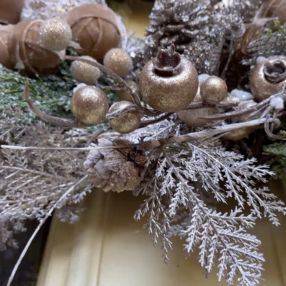 Neutral Christmas Wreath in Champagne, Gold & Bronze | Elegant Door Décor