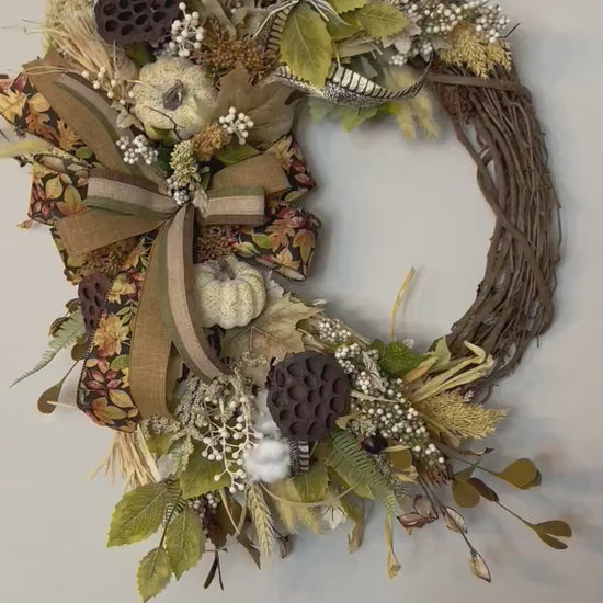 Fall Wreath for Front Door  Natural Farmhouse Living Room Office Decor Pumpkins Front Porch Rustic Autumn Home Decorations