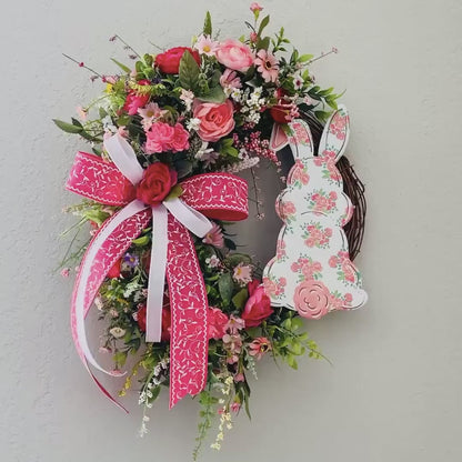 Spring Bunny Rabbit Wreath Everyday Floral Wreath Home Decor Spring Decor Outdoor Indoor Summer