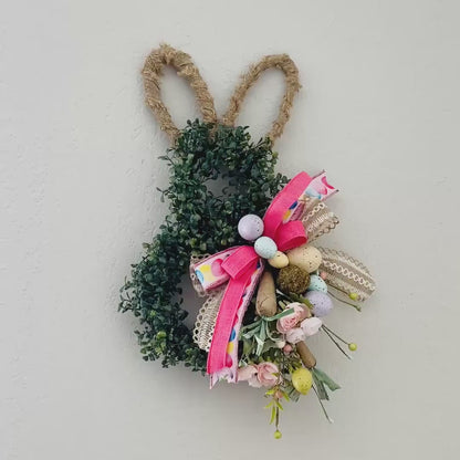 Easter Bunny wreath for font door, Rustic spring bunny for home decor, Farmhouse-style Easter door decor, Boxwood greenery, Easter Ideas