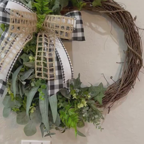 Rustic Farmhouse Decor Greenery Wreath  Office Decorations Front Door Everyday Wreaths Handcrafted Gifts for her Home Accent Decor Wall Art