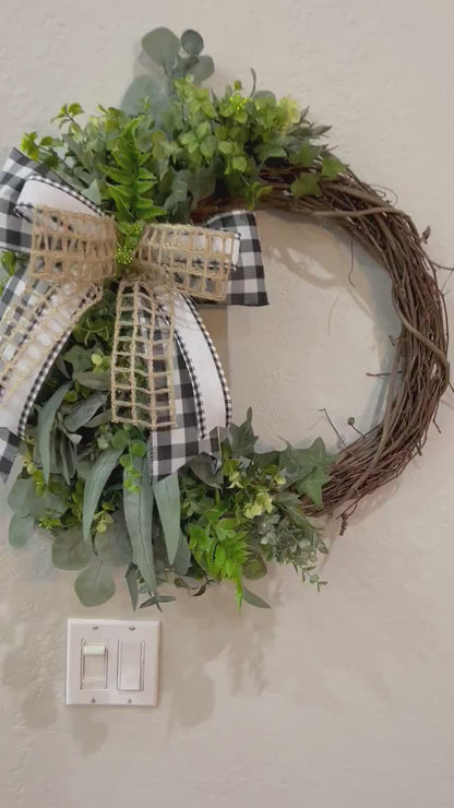 Rustic Farmhouse Decor Greenery Wreath  Office Decorations Front Door Everyday Wreaths Handcrafted Gifts for her Home Accent Decor Wall Art