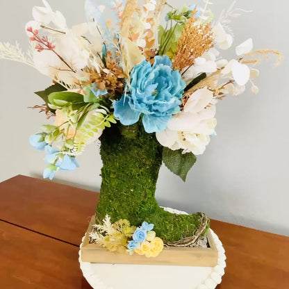Turquoise Cowgirl Moss Boot Centerpiece | Rustic Western Farmhouse Floral Arrangement