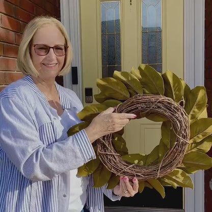 Realistic Magnolia Wreath for front door. Artificial Magnolia Wreath, Year Round Decor for home, All Season  door Decor. Housewarming gift